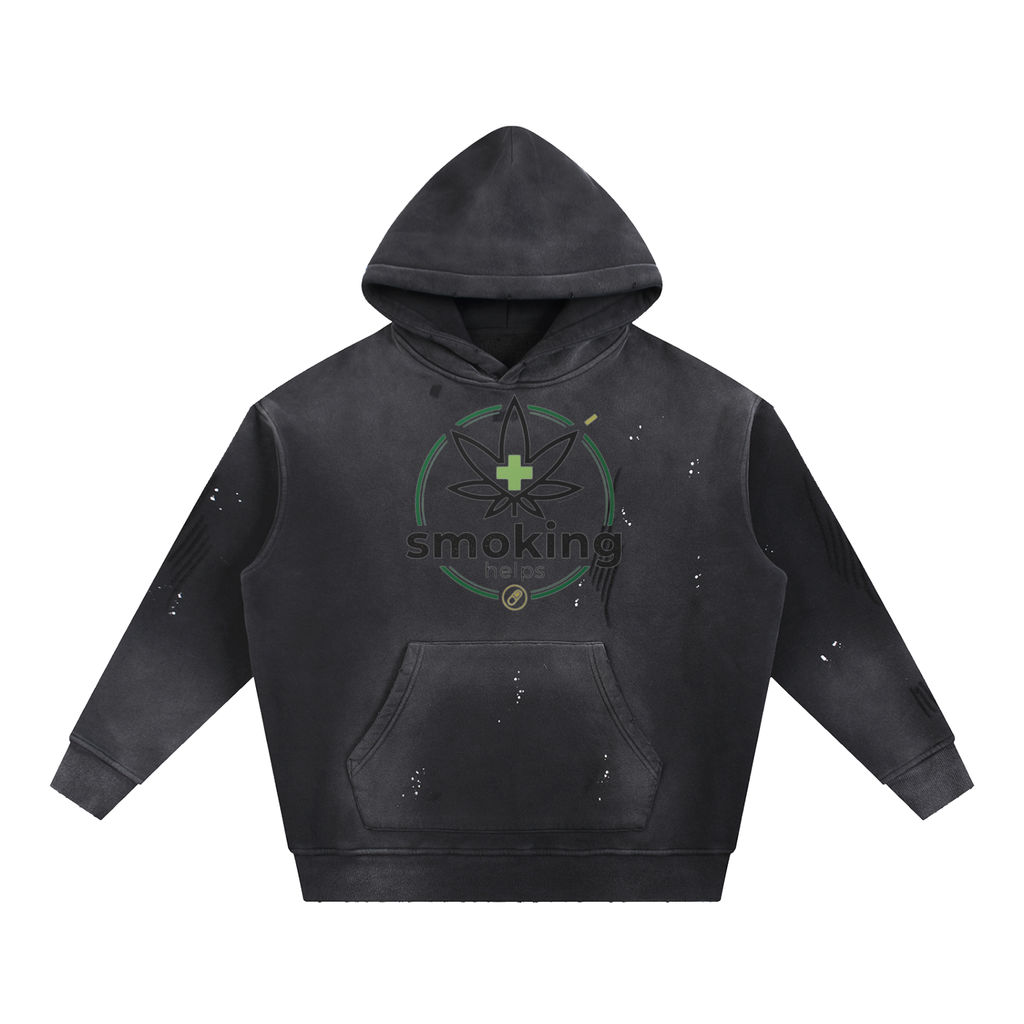 Smoking Helps Vintage Washed Frayed Fleece Hoodie
