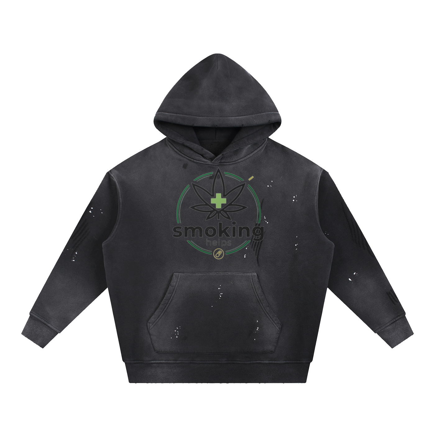 Smoking Helps Vintage Washed Frayed Fleece Hoodie