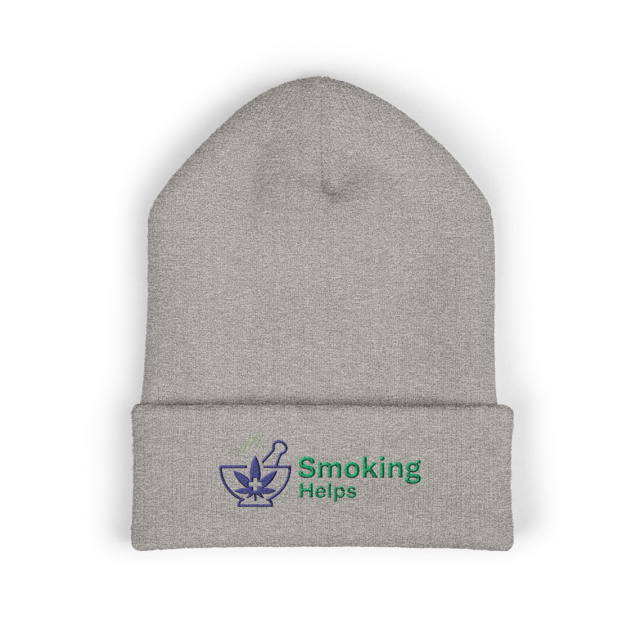 Smoking Helps Embroidered Beanie - Cuffed Knit Hat