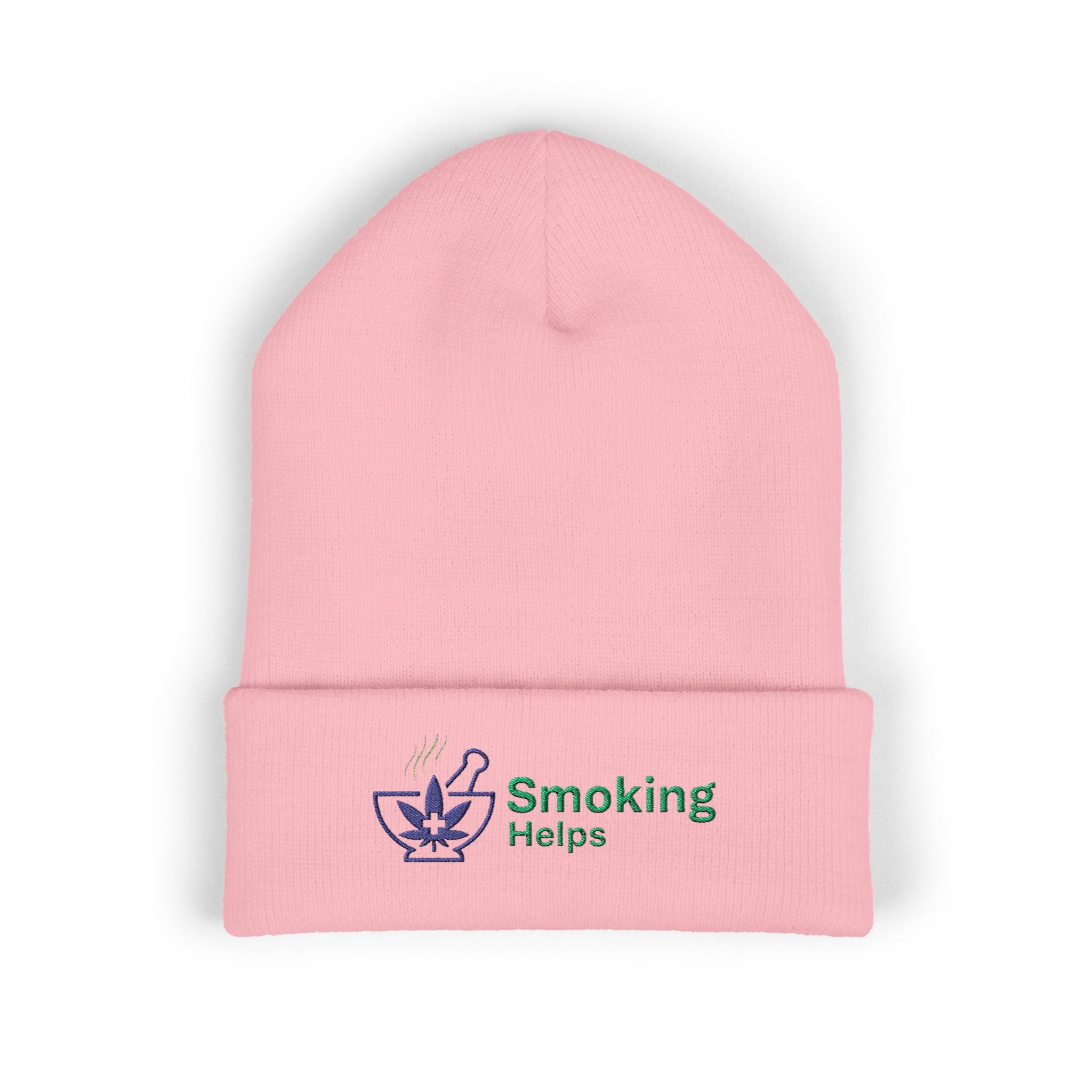 Smoking Helps Embroidered Beanie - Cuffed Knit Hat