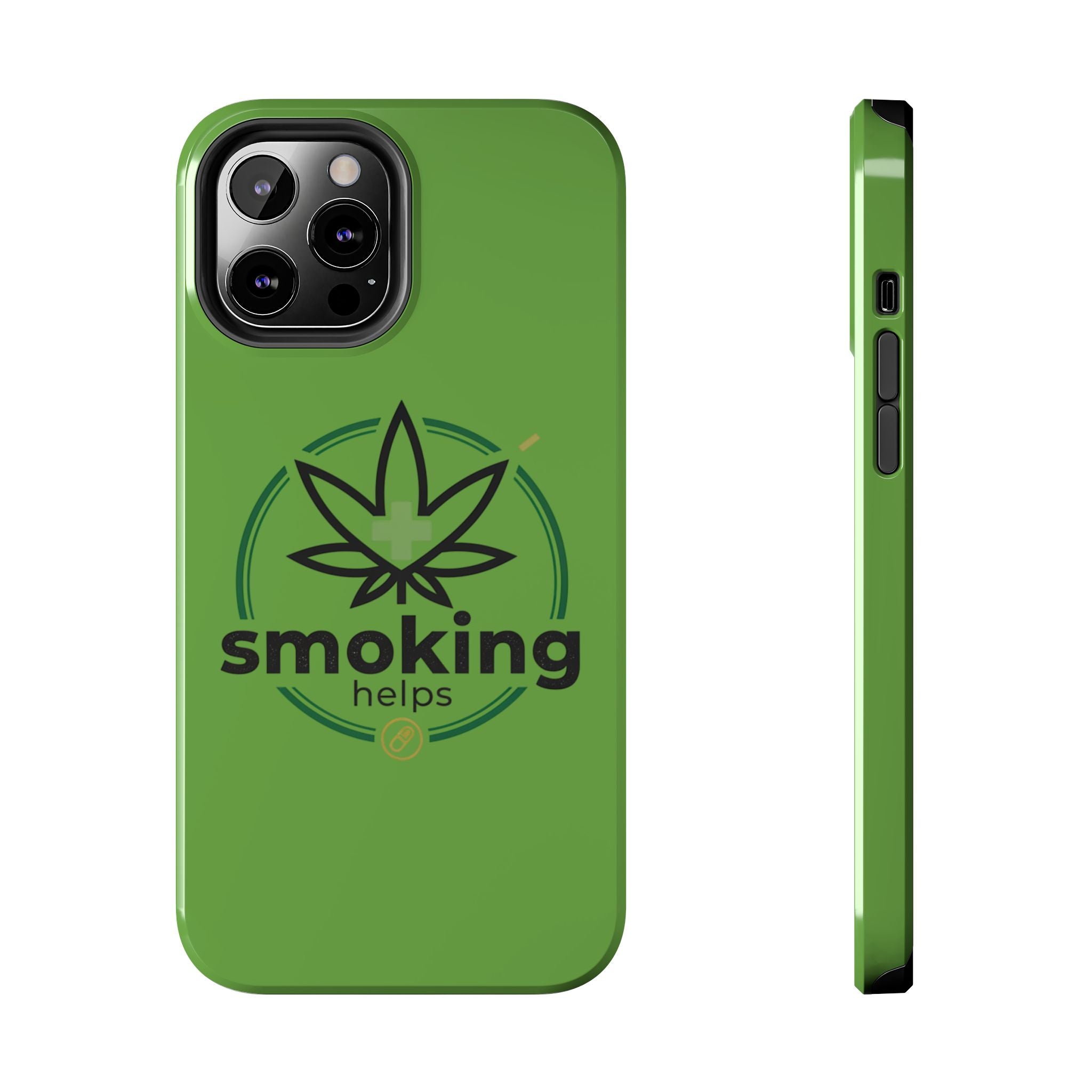 Tough Phone Case — 'Smoking Helps' Cannabis Leaf Protective Cover
