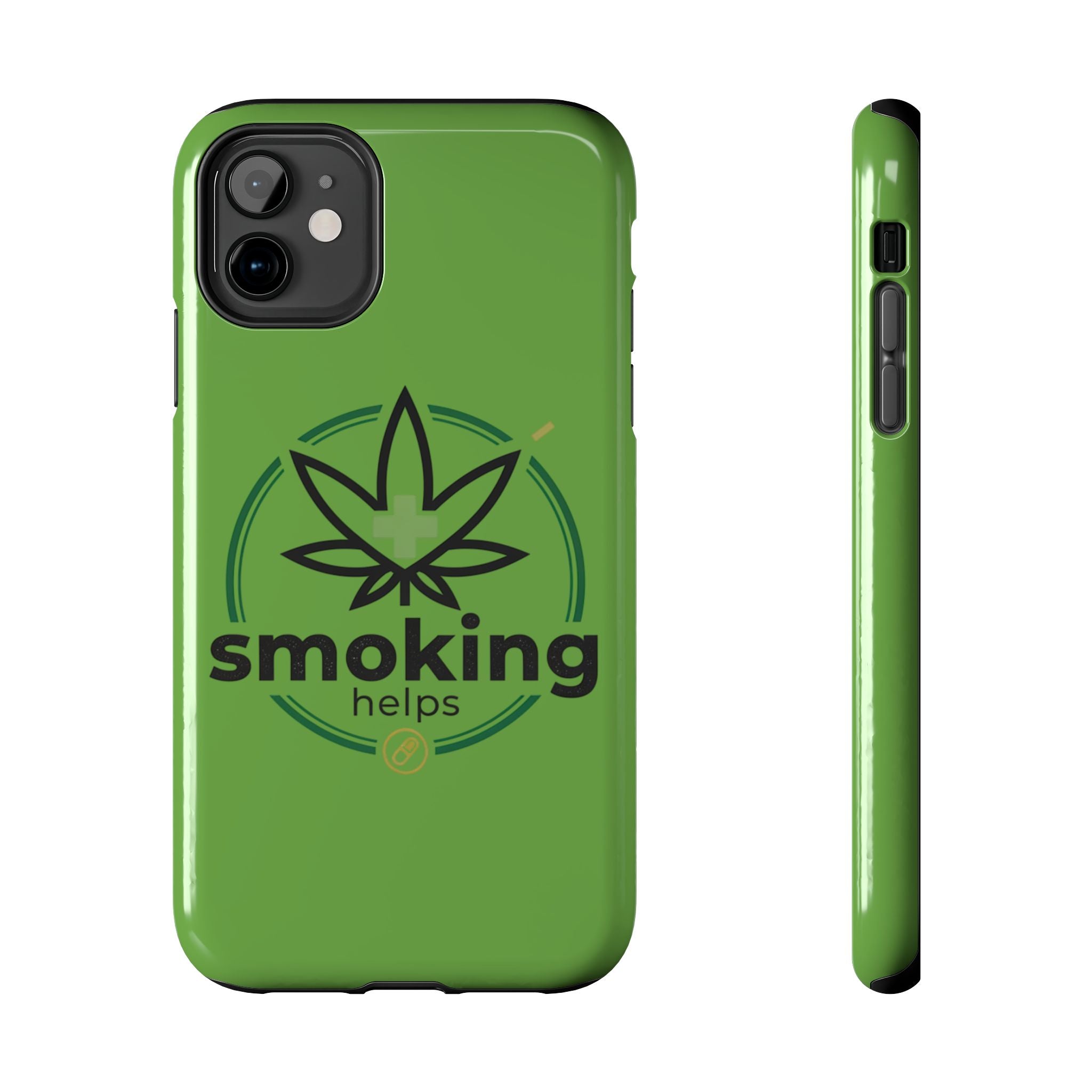 Tough Phone Case — 'Smoking Helps' Cannabis Leaf Protective Cover