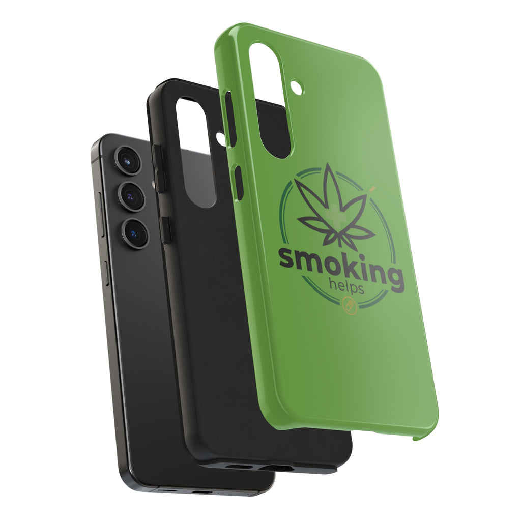 Tough Phone Case — 'Smoking Helps' Cannabis Leaf Protective Cover