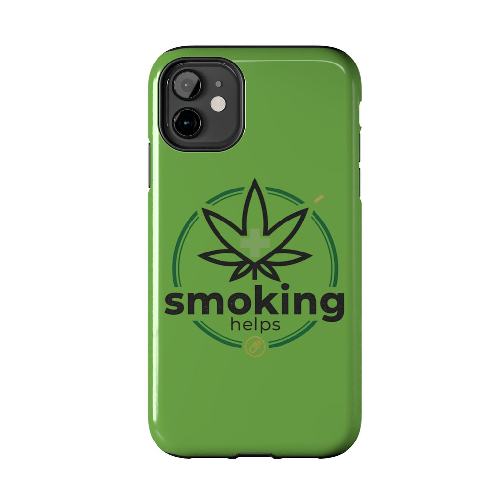 Tough Phone Case — 'Smoking Helps' Cannabis Leaf Protective Cover