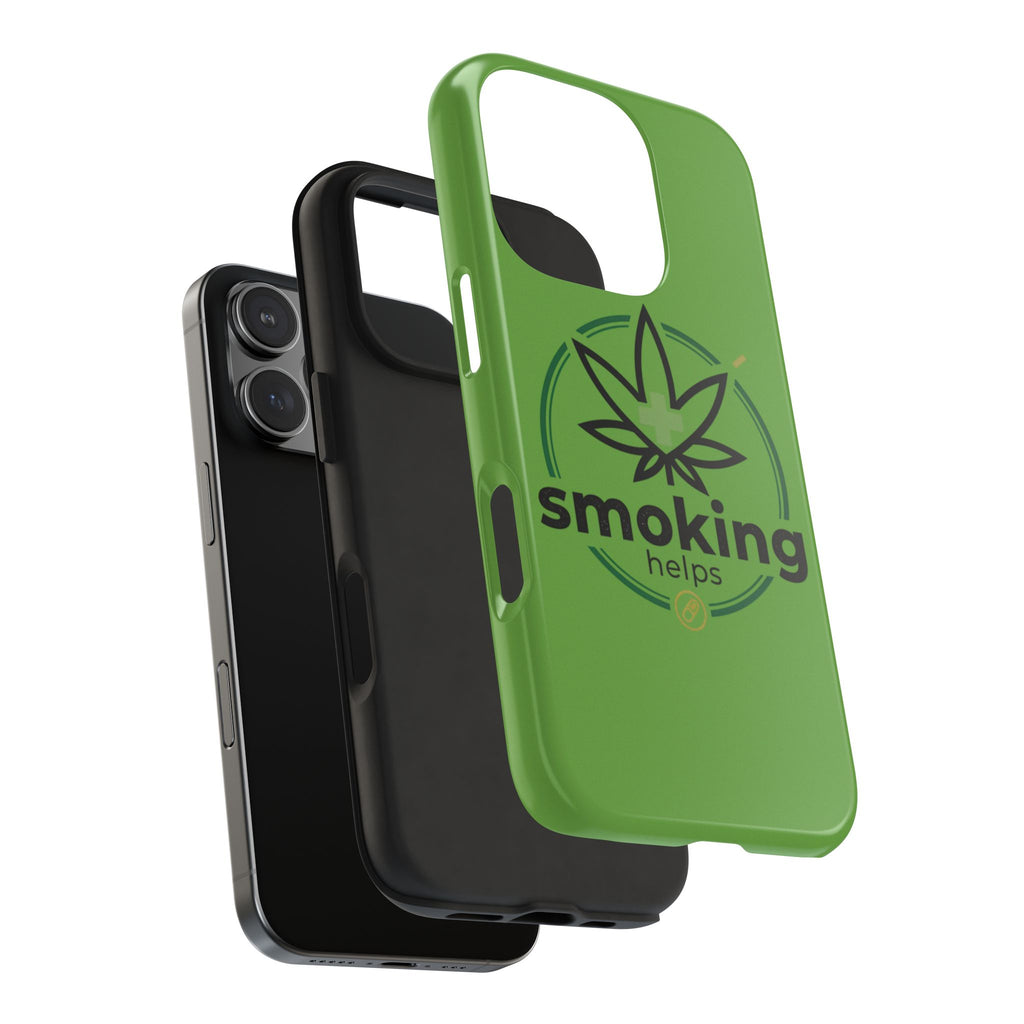 Tough Phone Case — 'Smoking Helps' Cannabis Leaf Protective Cover