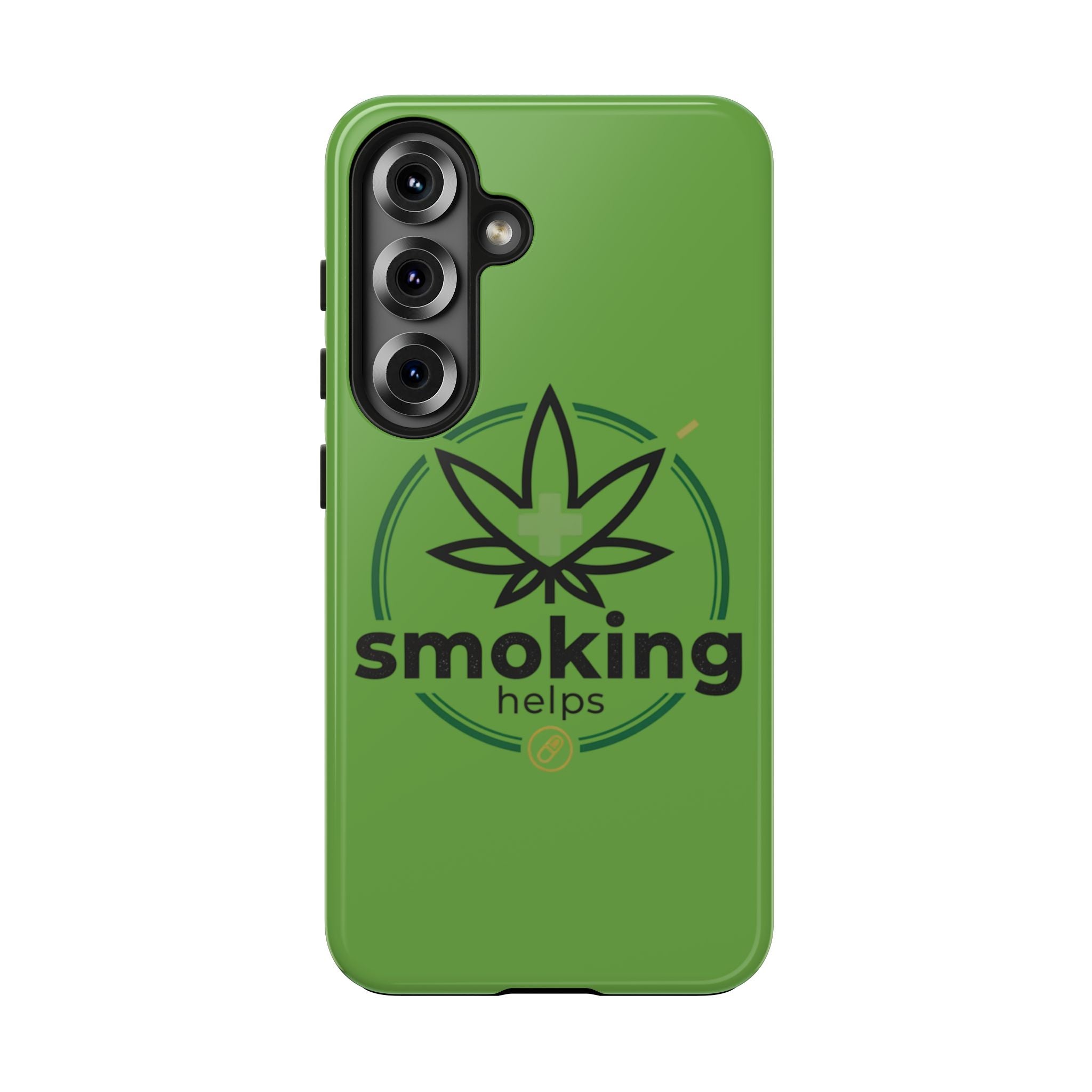 Tough Phone Case — 'Smoking Helps' Cannabis Leaf Protective Cover