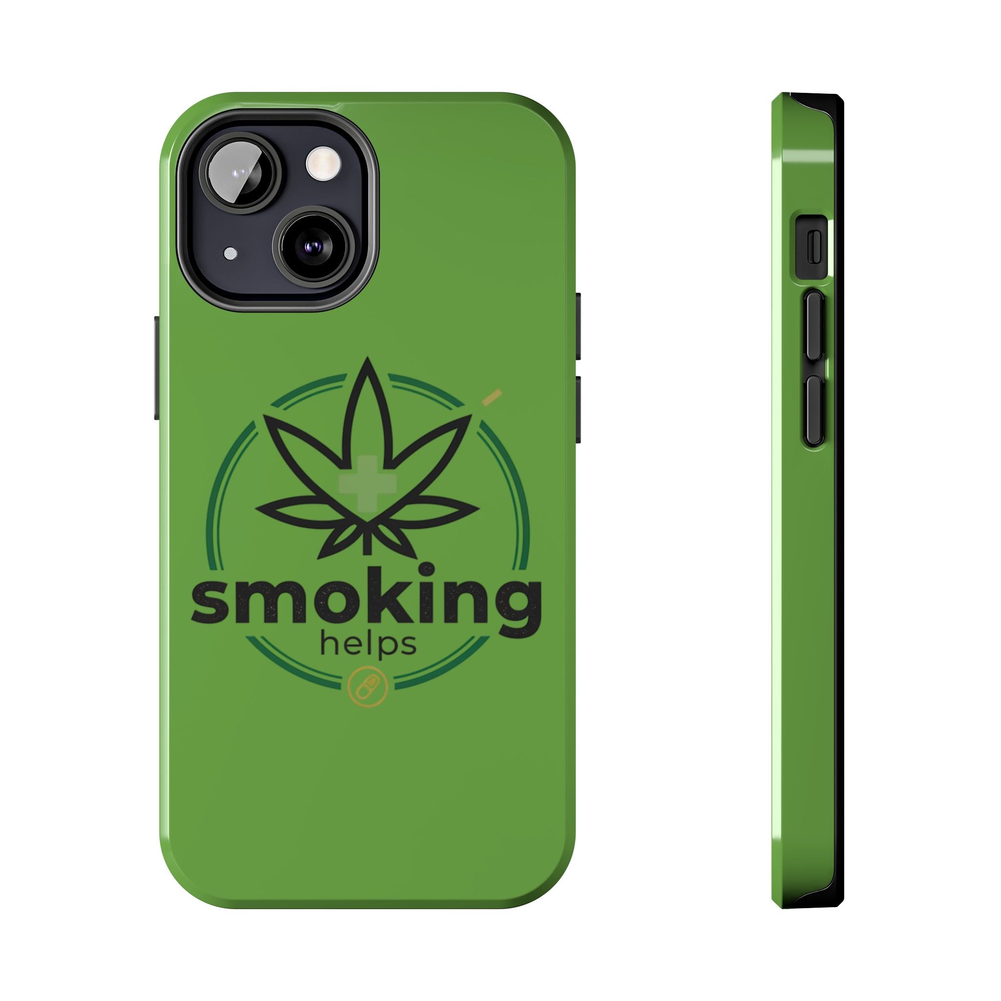 Tough Phone Case — 'Smoking Helps' Cannabis Leaf Protective Cover