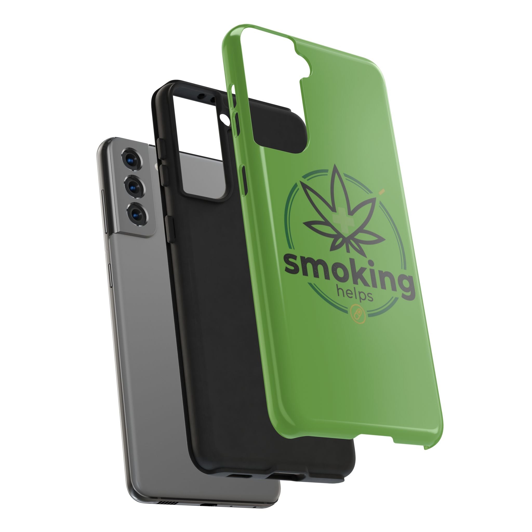 Tough Phone Case — 'Smoking Helps' Cannabis Leaf Protective Cover