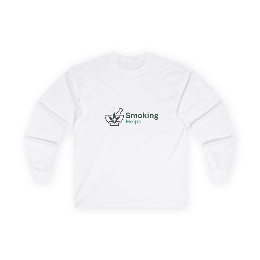 Smoking Helps Long Sleeve Tee — Minimal Cigarette Leaf Logo