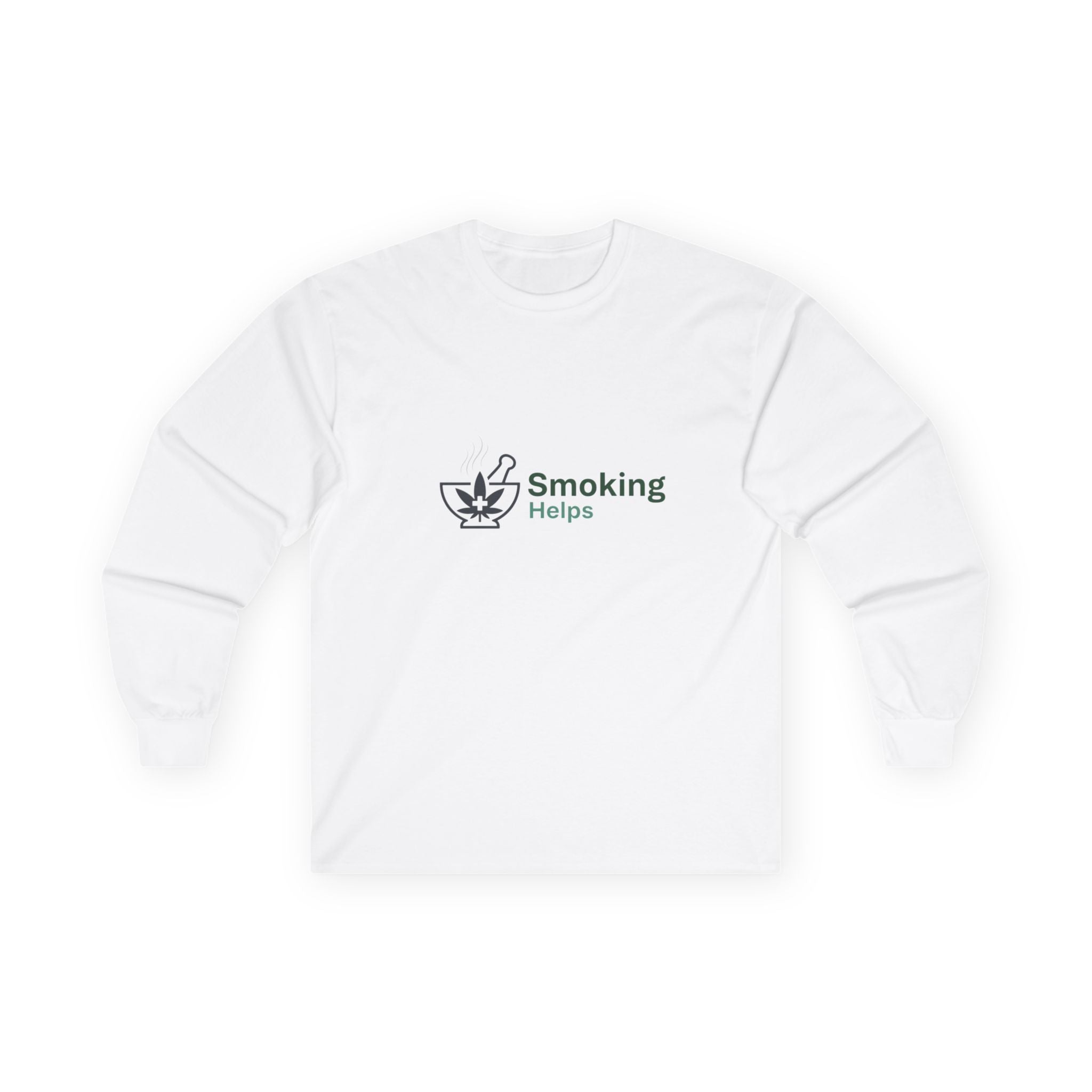 Smoking Helps Long Sleeve Tee — Minimal Cigarette Leaf Logo