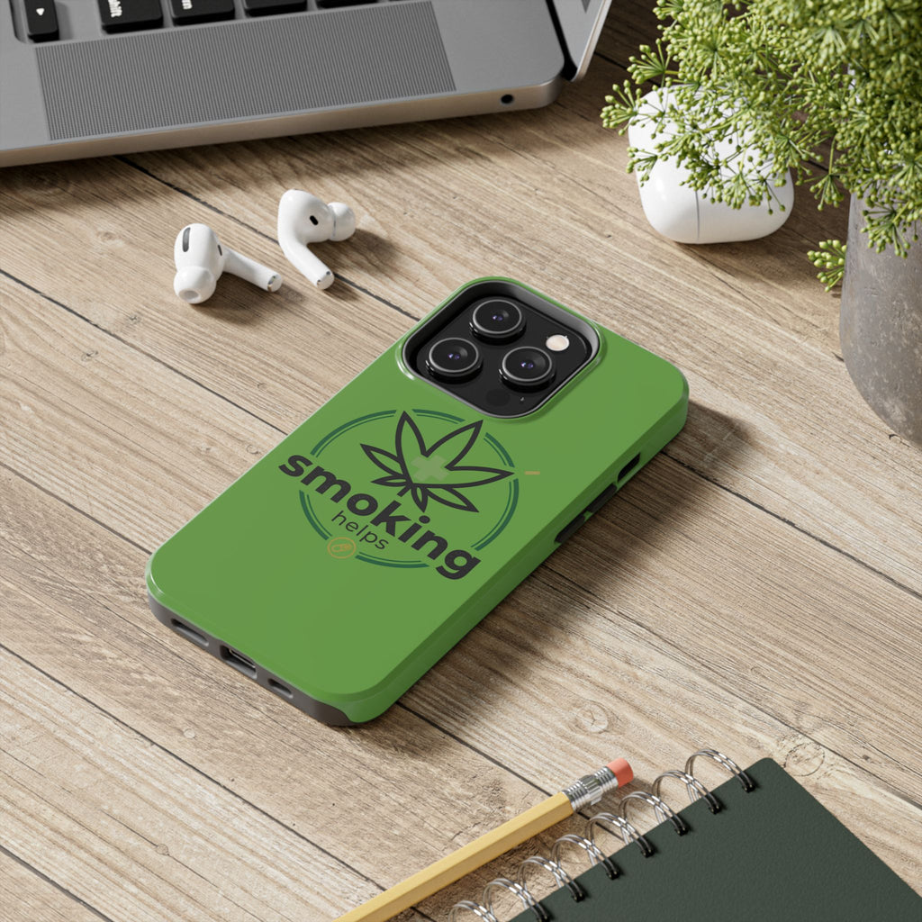Tough Phone Case — 'Smoking Helps' Cannabis Leaf Protective Cover