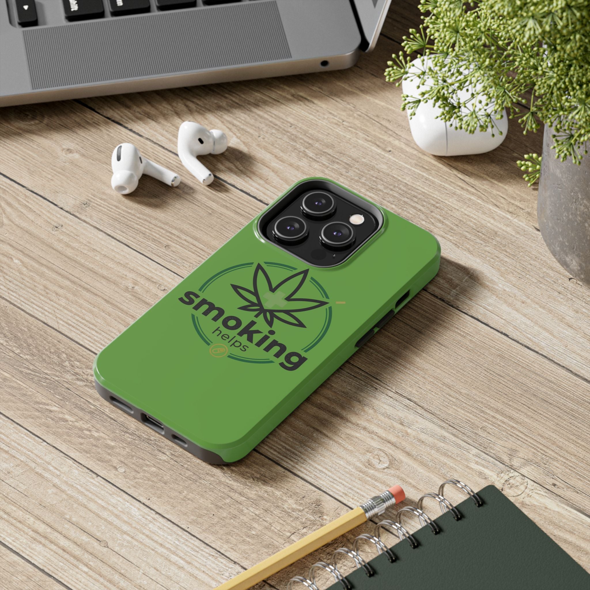 Tough Phone Case — 'Smoking Helps' Cannabis Leaf Protective Cover