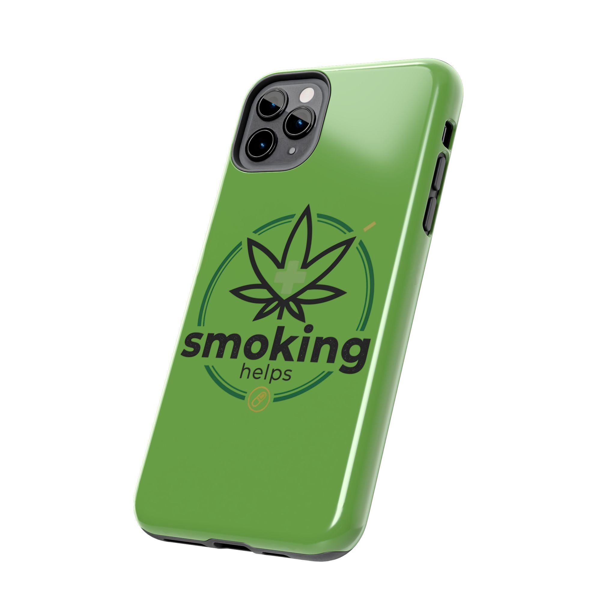 Tough Phone Case — 'Smoking Helps' Cannabis Leaf Protective Cover