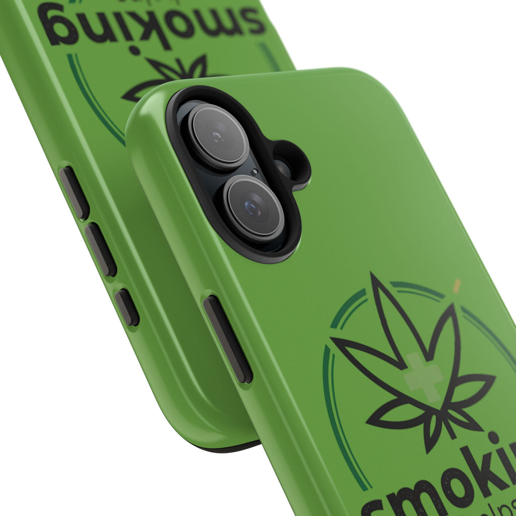 Tough Phone Case — 'Smoking Helps' Cannabis Leaf Protective Cover