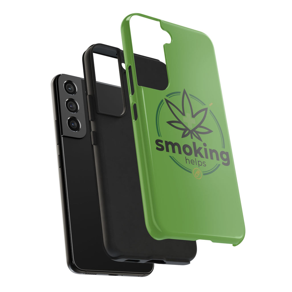 Tough Phone Case — 'Smoking Helps' Cannabis Leaf Protective Cover