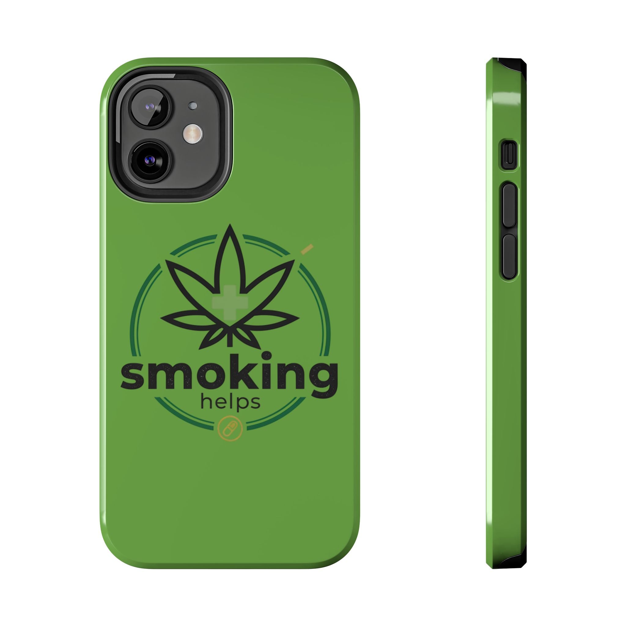 Tough Phone Case — 'Smoking Helps' Cannabis Leaf Protective Cover
