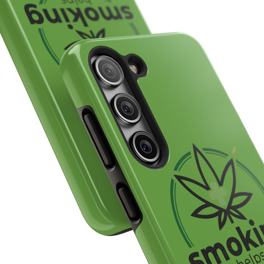 Tough Phone Case — 'Smoking Helps' Cannabis Leaf Protective Cover