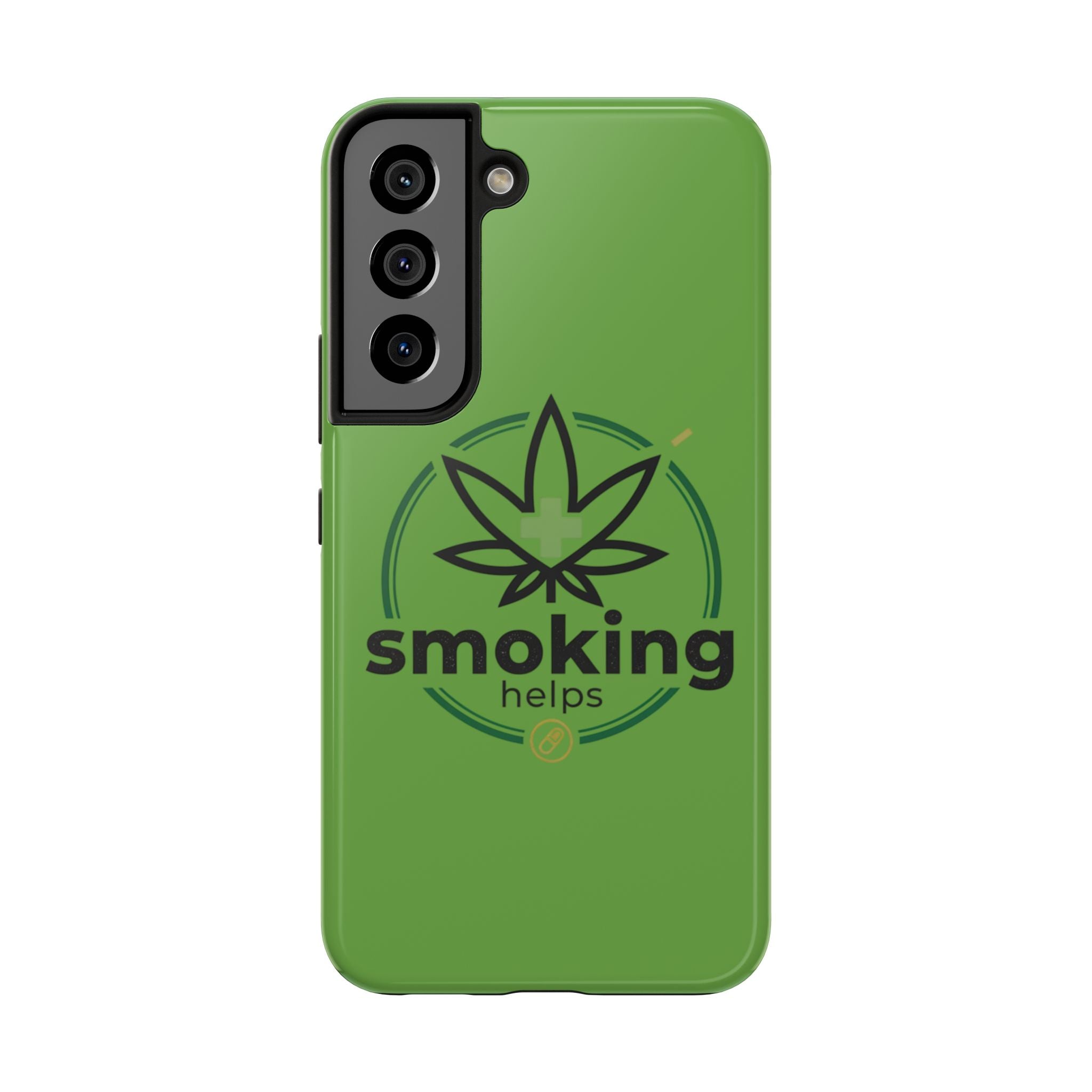 Tough Phone Case — 'Smoking Helps' Cannabis Leaf Protective Cover