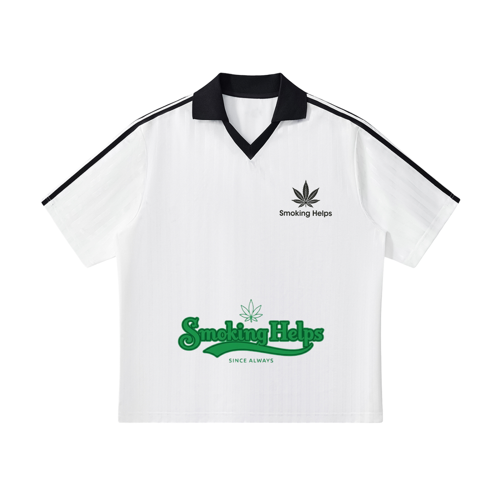 Smoking Helps Contrast Collar Striped Football Top Black and White