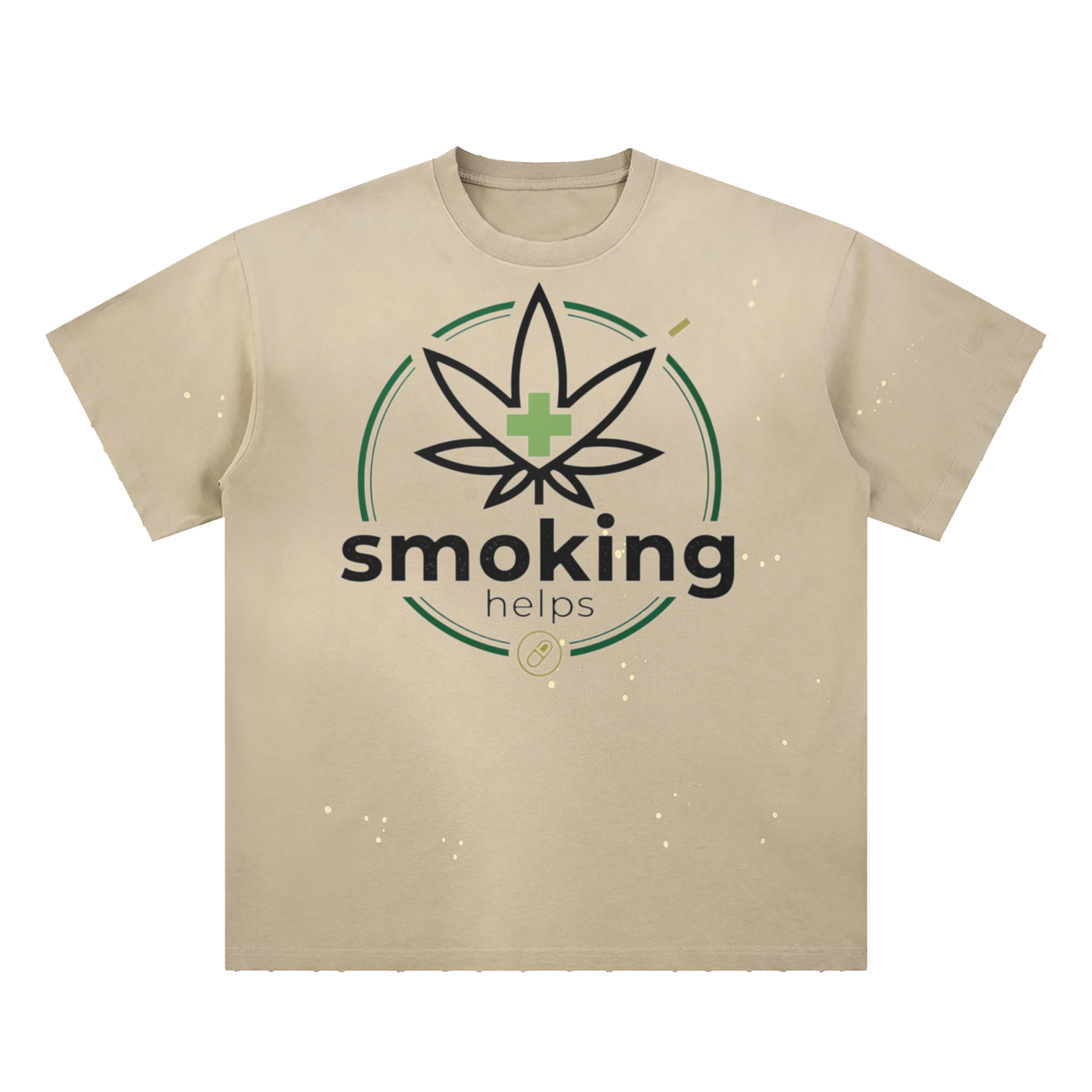 Smoking Helps Hand-Frayed Sunfade Paint Splatter T-Shirt