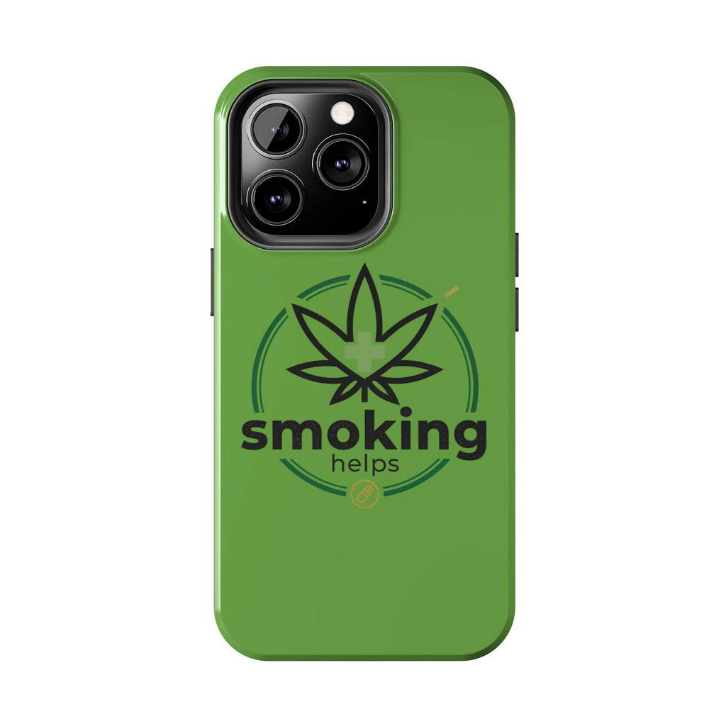 Tough Phone Case — 'Smoking Helps' Cannabis Leaf Protective Cover