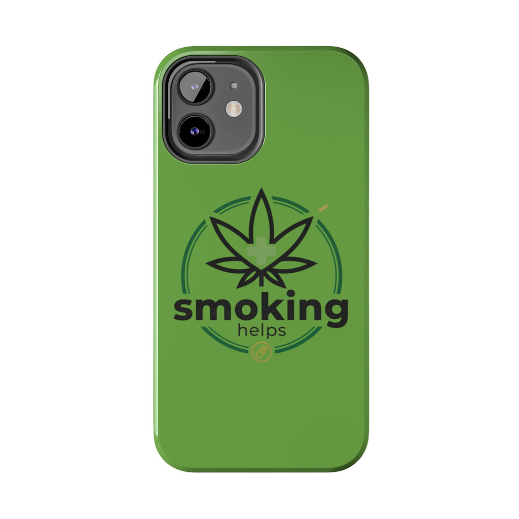 Tough Phone Case — 'Smoking Helps' Cannabis Leaf Protective Cover