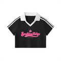 Smoking Helps Contrast Collar Striped Cropped Football Top