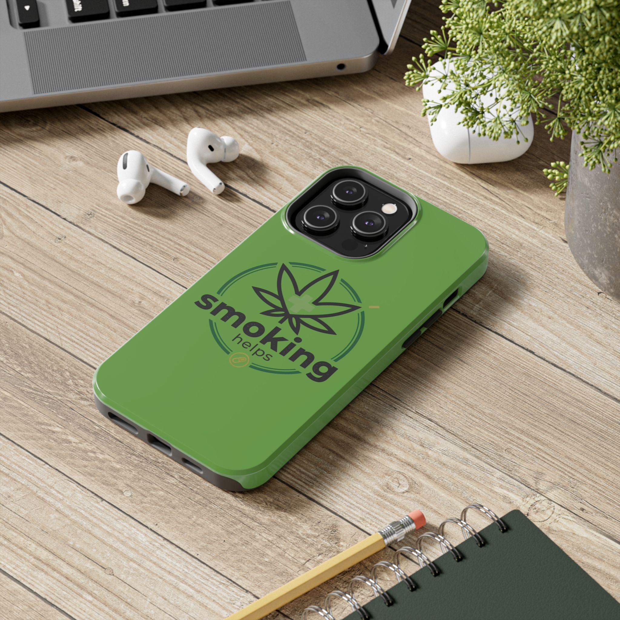 Tough Phone Case — 'Smoking Helps' Cannabis Leaf Protective Cover
