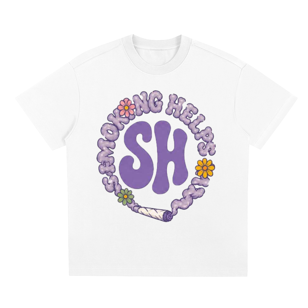 Smoking Helps Circle Logo T-Shirt Design 2