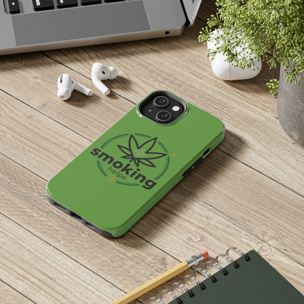 Tough Phone Case — 'Smoking Helps' Cannabis Leaf Protective Cover
