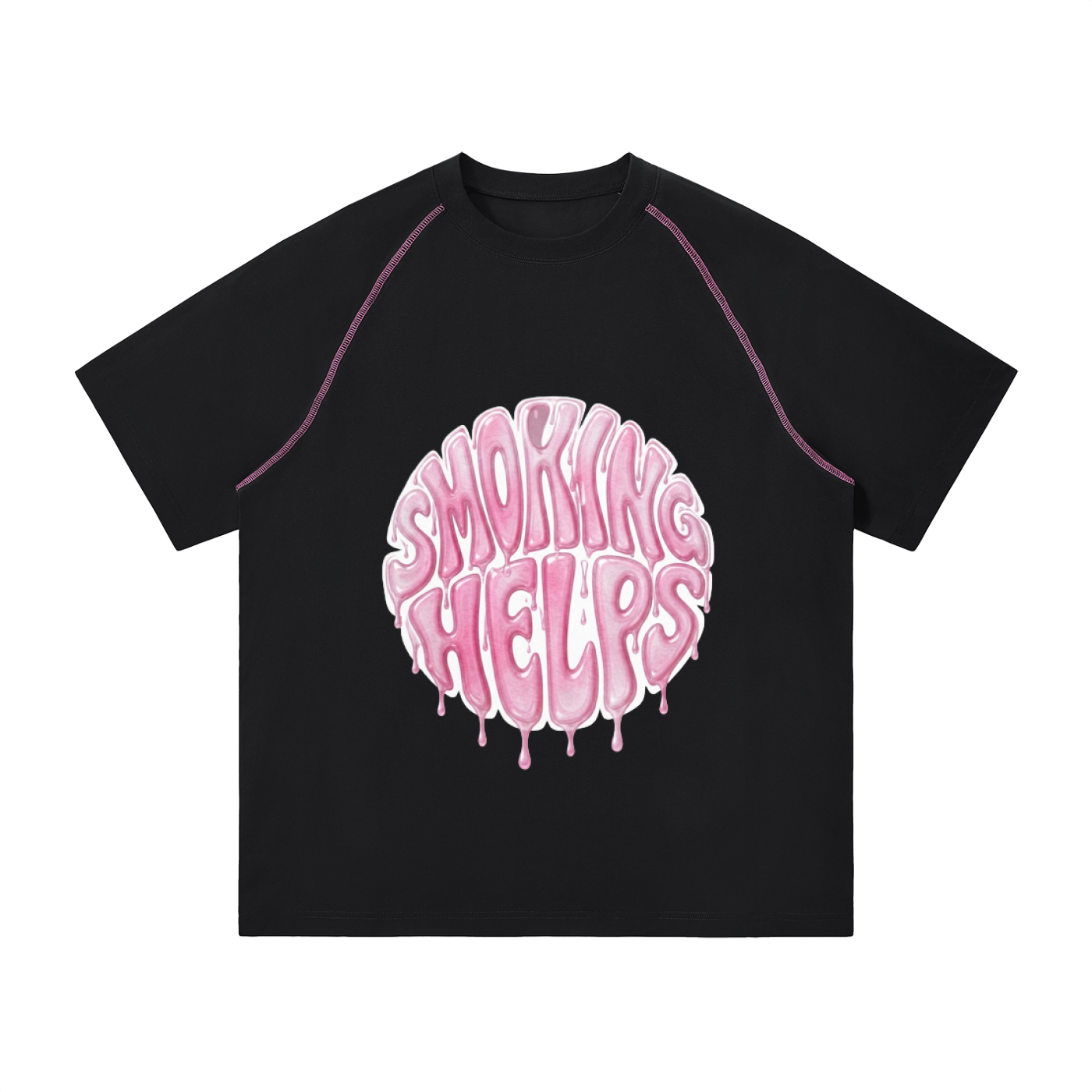 Smoking Helps Pink Honey Drip Contrast Stitch Raglan T-Shirt