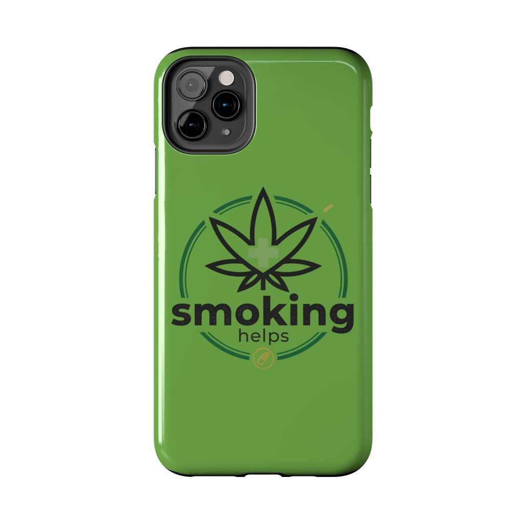 Tough Phone Case — 'Smoking Helps' Cannabis Leaf Protective Cover