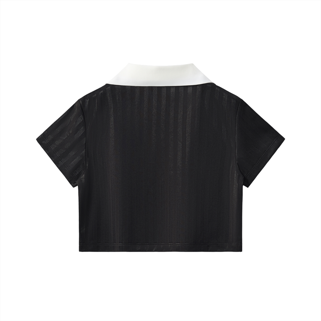 Smoking Helps Contrast Collar Striped Cropped Football Top