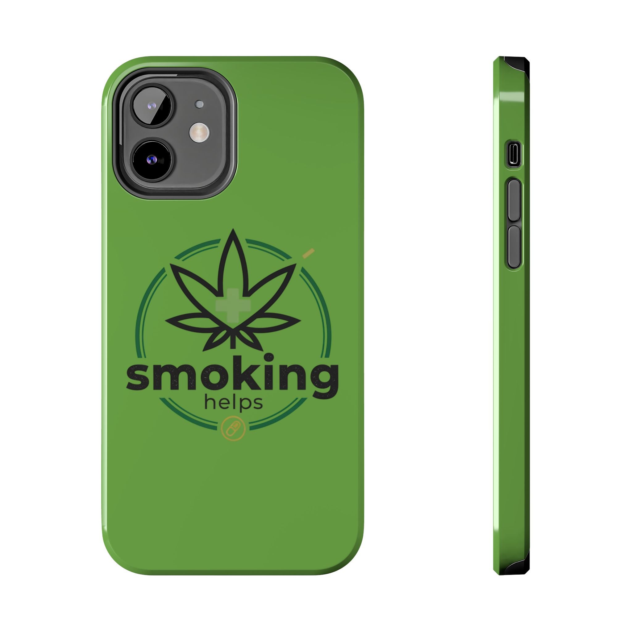 Tough Phone Case — 'Smoking Helps' Cannabis Leaf Protective Cover