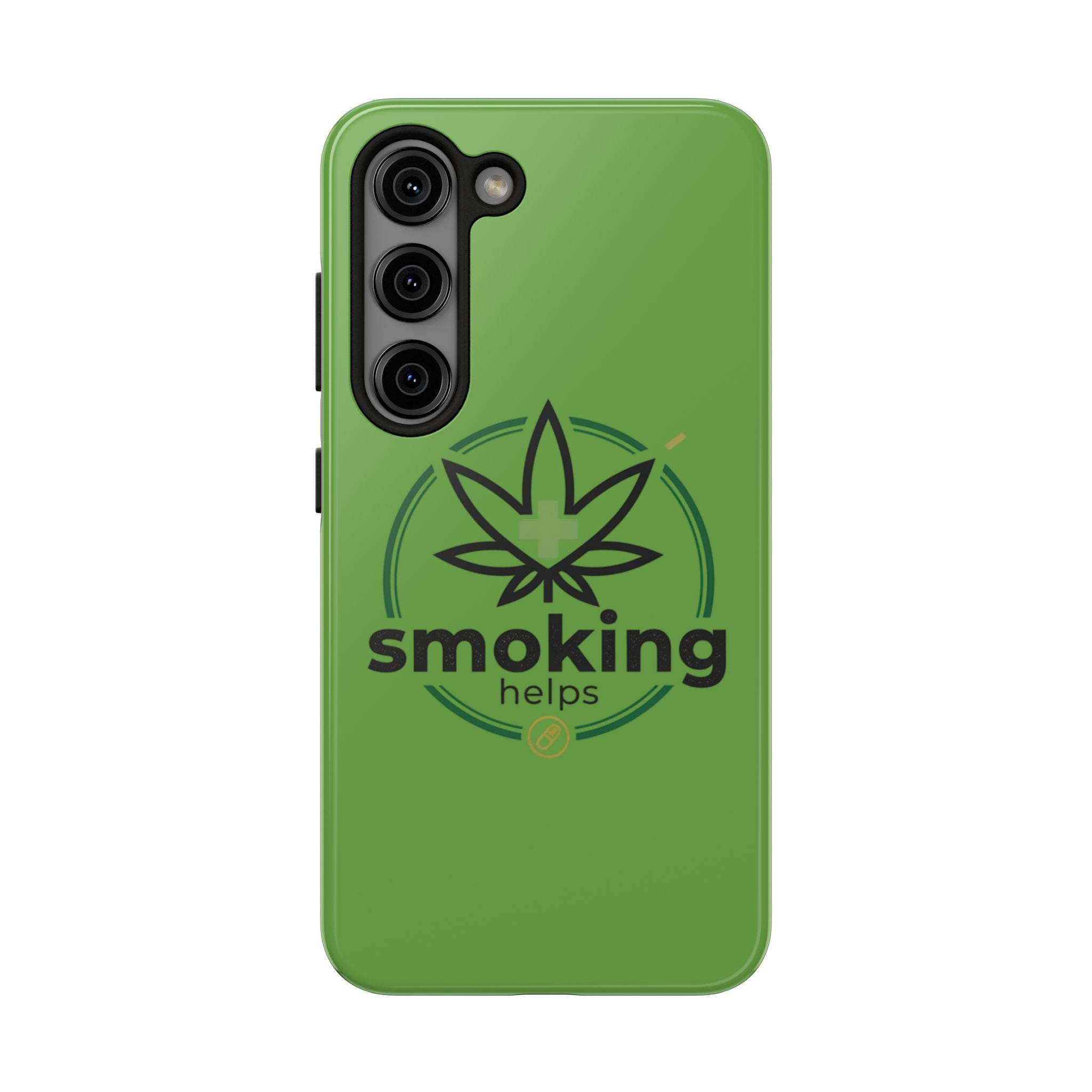 Tough Phone Case — 'Smoking Helps' Cannabis Leaf Protective Cover