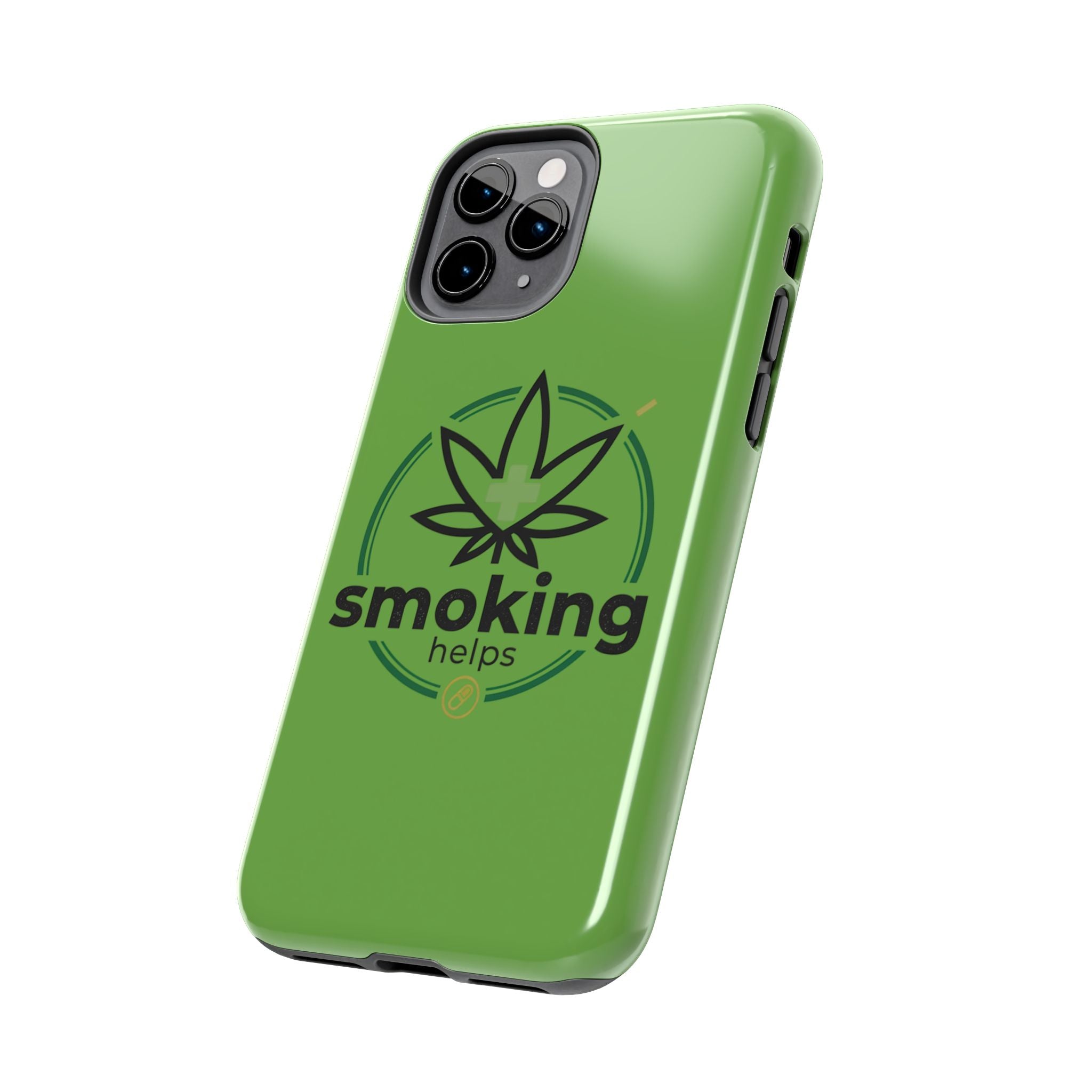 Tough Phone Case — 'Smoking Helps' Cannabis Leaf Protective Cover