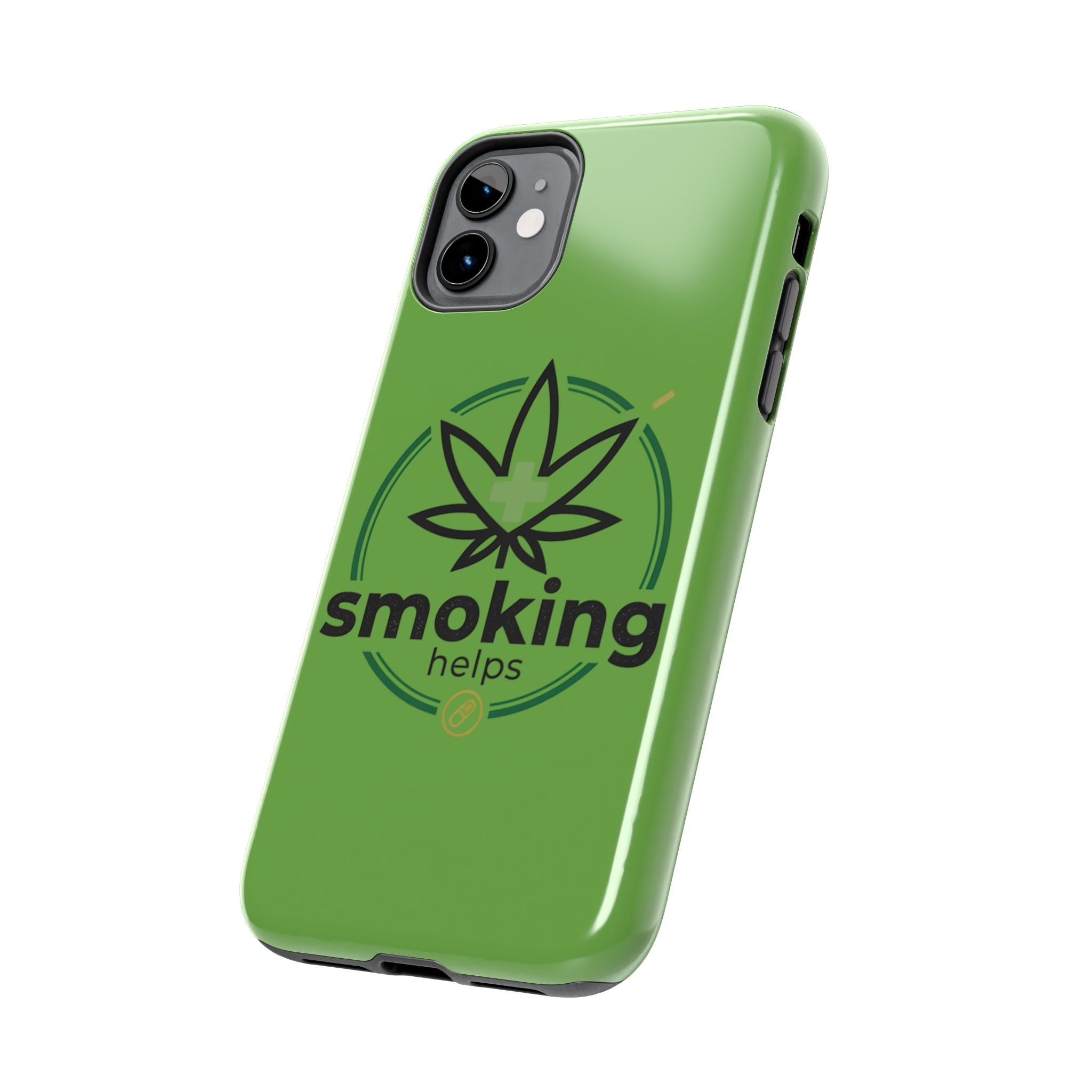 Tough Phone Case — 'Smoking Helps' Cannabis Leaf Protective Cover