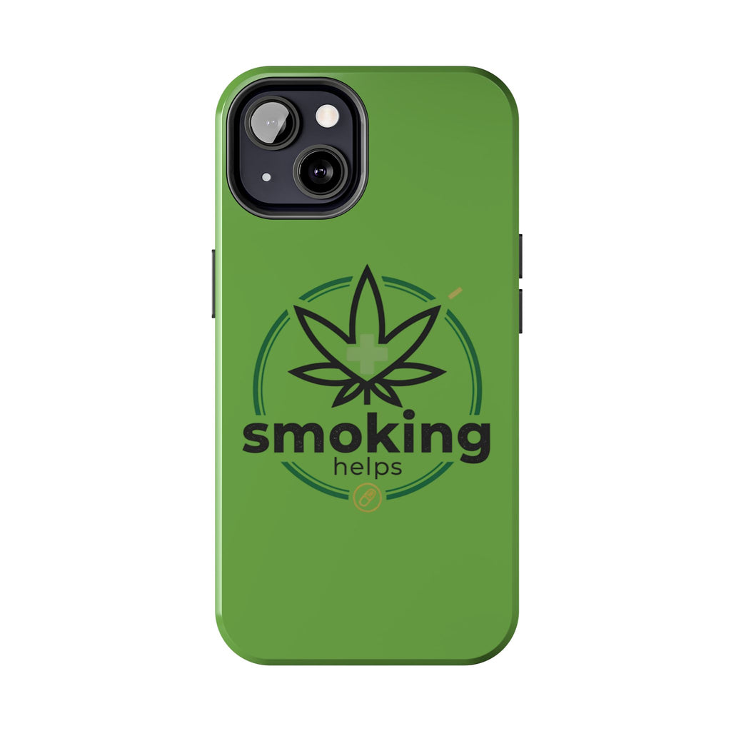 Tough Phone Case — 'Smoking Helps' Cannabis Leaf Protective Cover