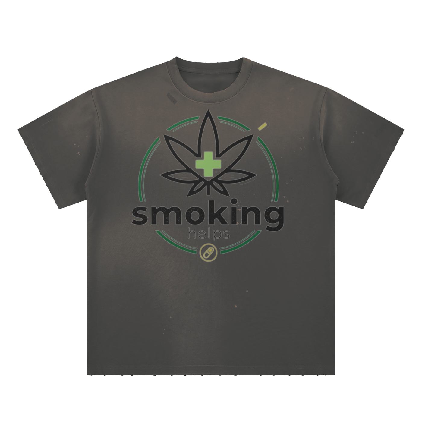 Smoking Helps Hand-Frayed Sunfade Paint Splatter T-Shirt