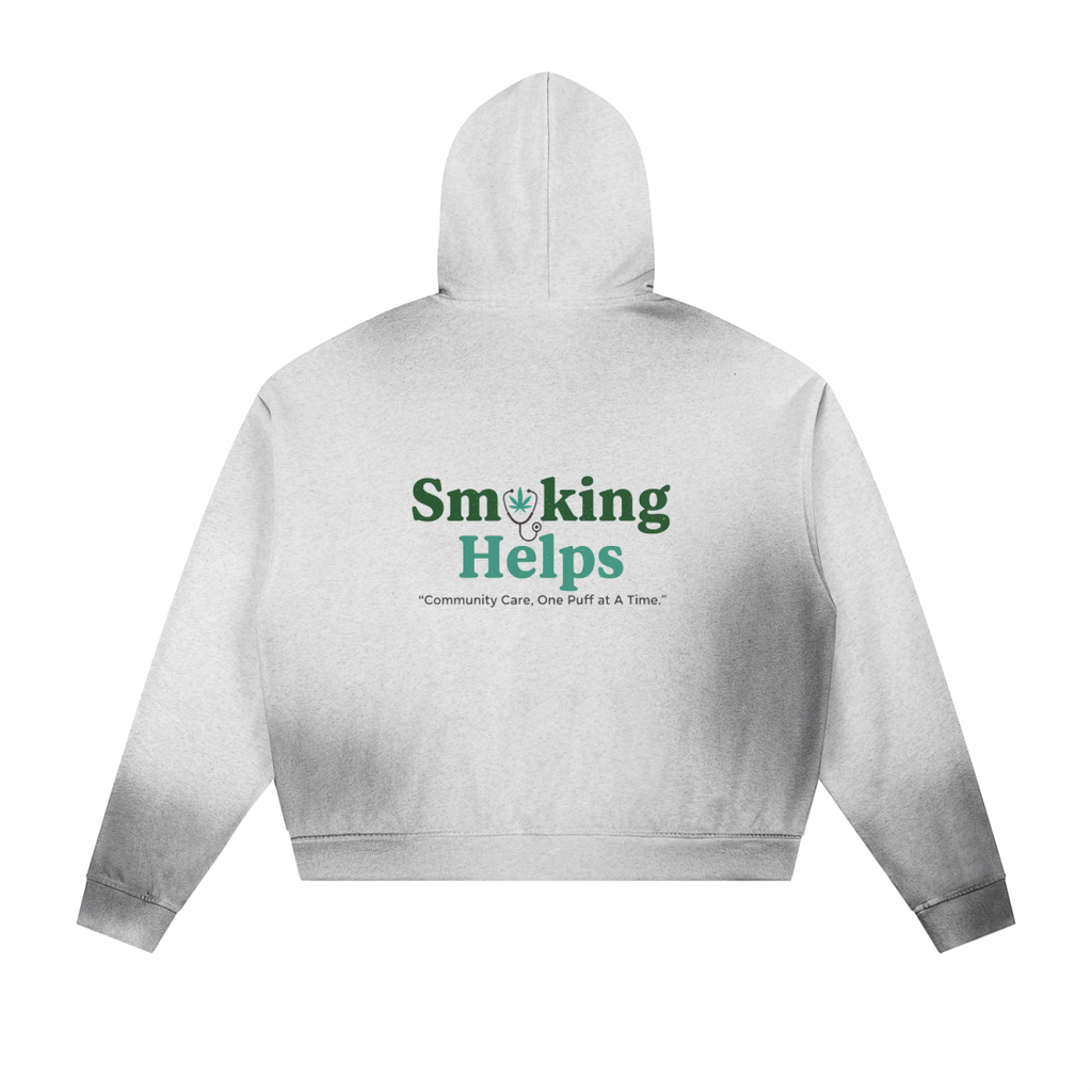 Smoking Helps Sun Fade Frayed Raw Edge Fleece Zip Hoodie