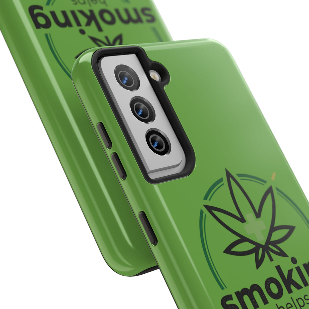 Tough Phone Case — 'Smoking Helps' Cannabis Leaf Protective Cover