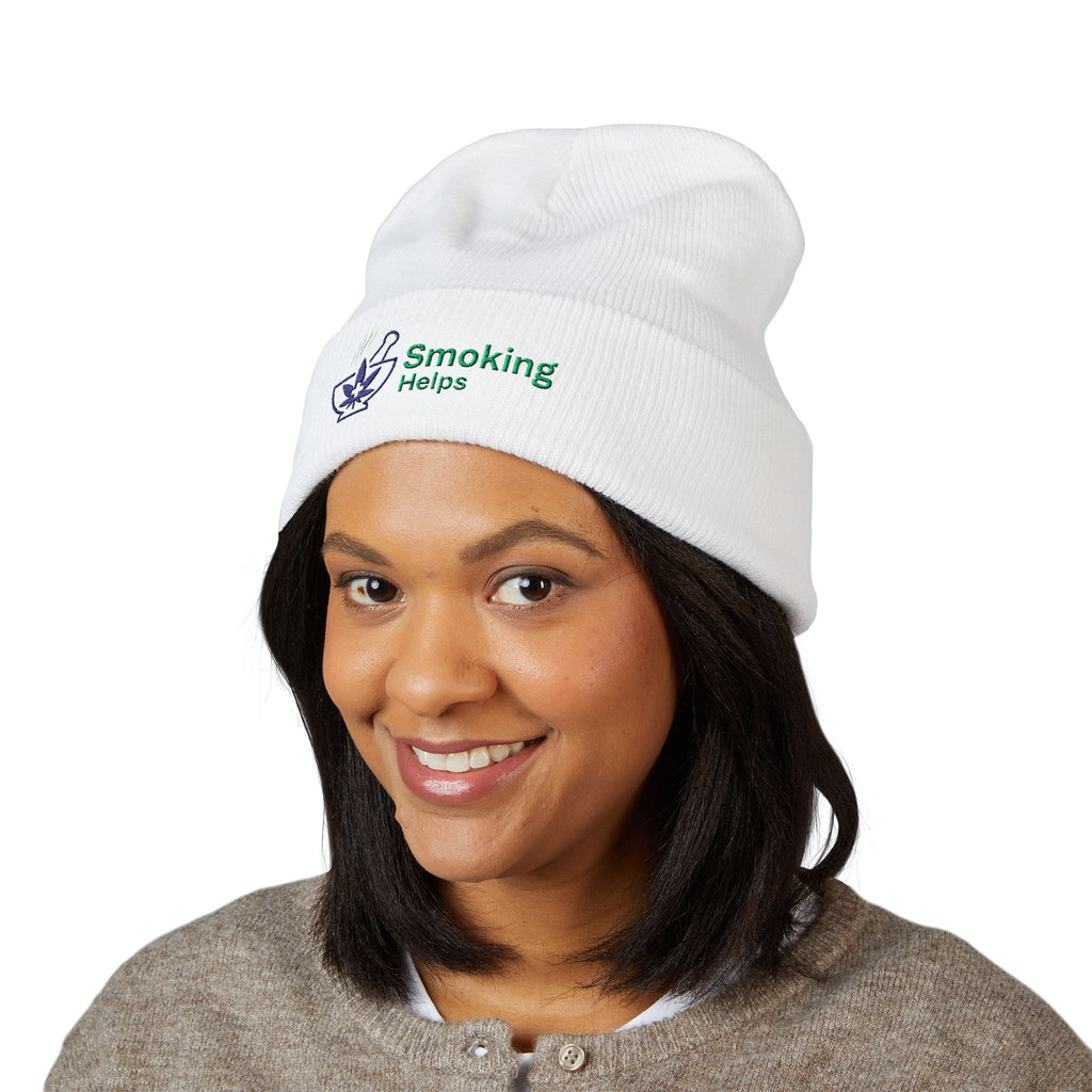 Smoking Helps Embroidered Beanie - Cuffed Knit Hat