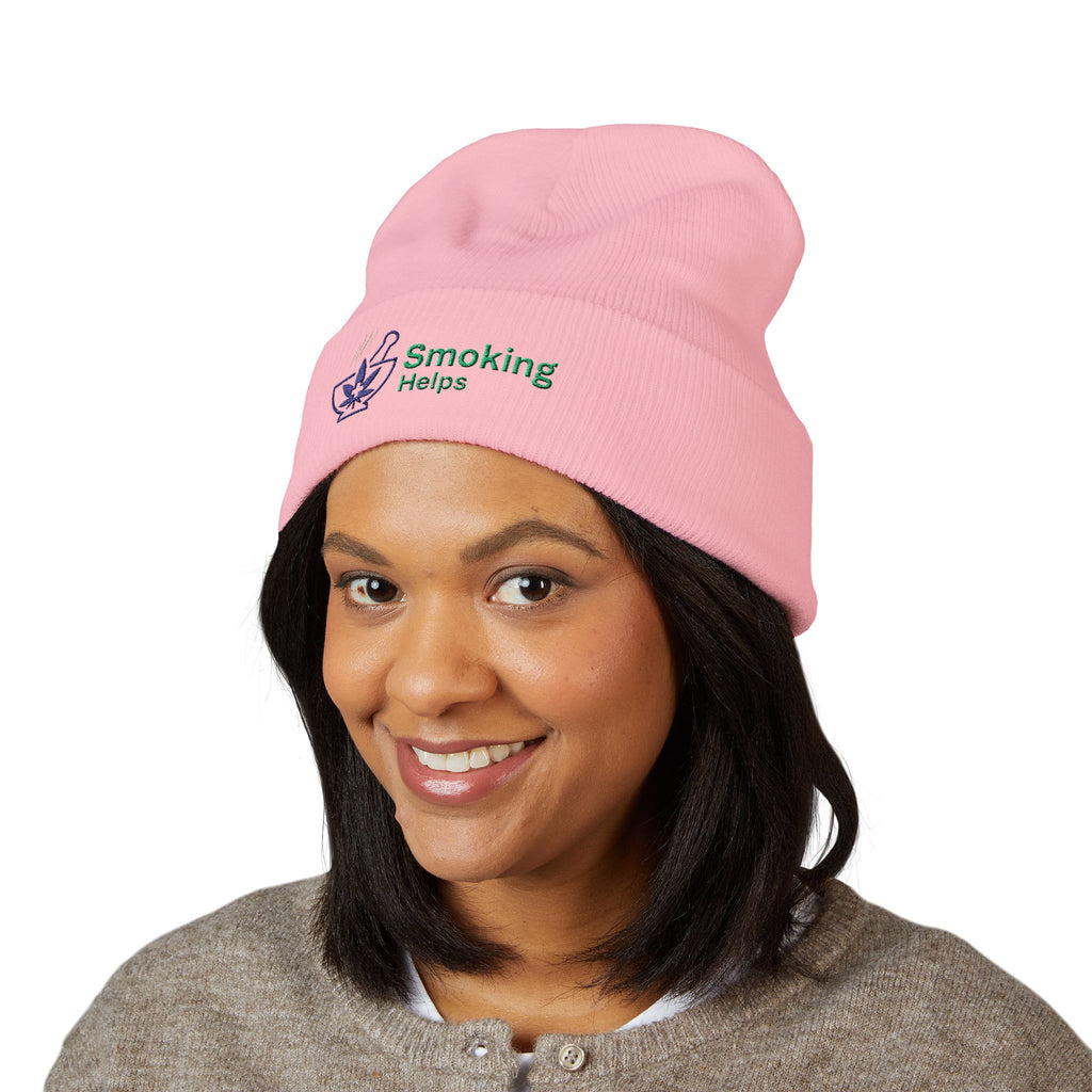 Smoking Helps Embroidered Beanie - Cuffed Knit Hat