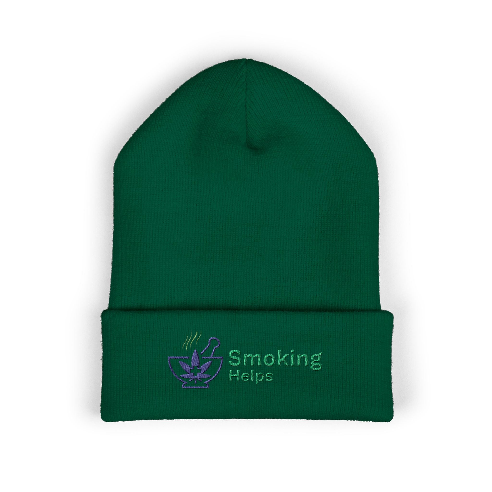 Smoking Helps Embroidered Beanie - Cuffed Knit Hat