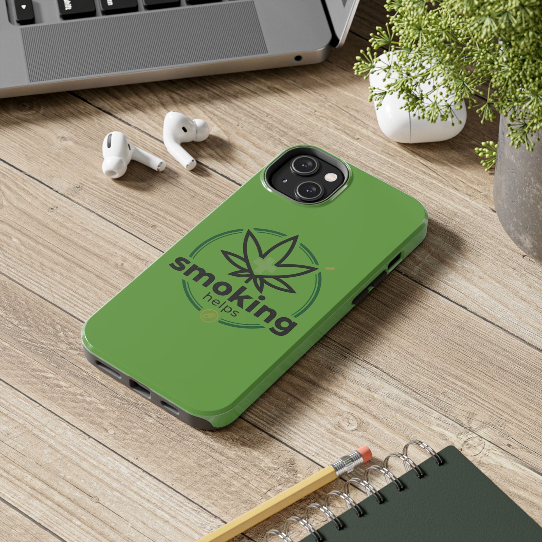 Tough Phone Case — 'Smoking Helps' Cannabis Leaf Protective Cover