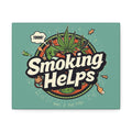Smoking Helps Canvas Wall Art — Retro Cannabis Pop Art Stretched Matte Print