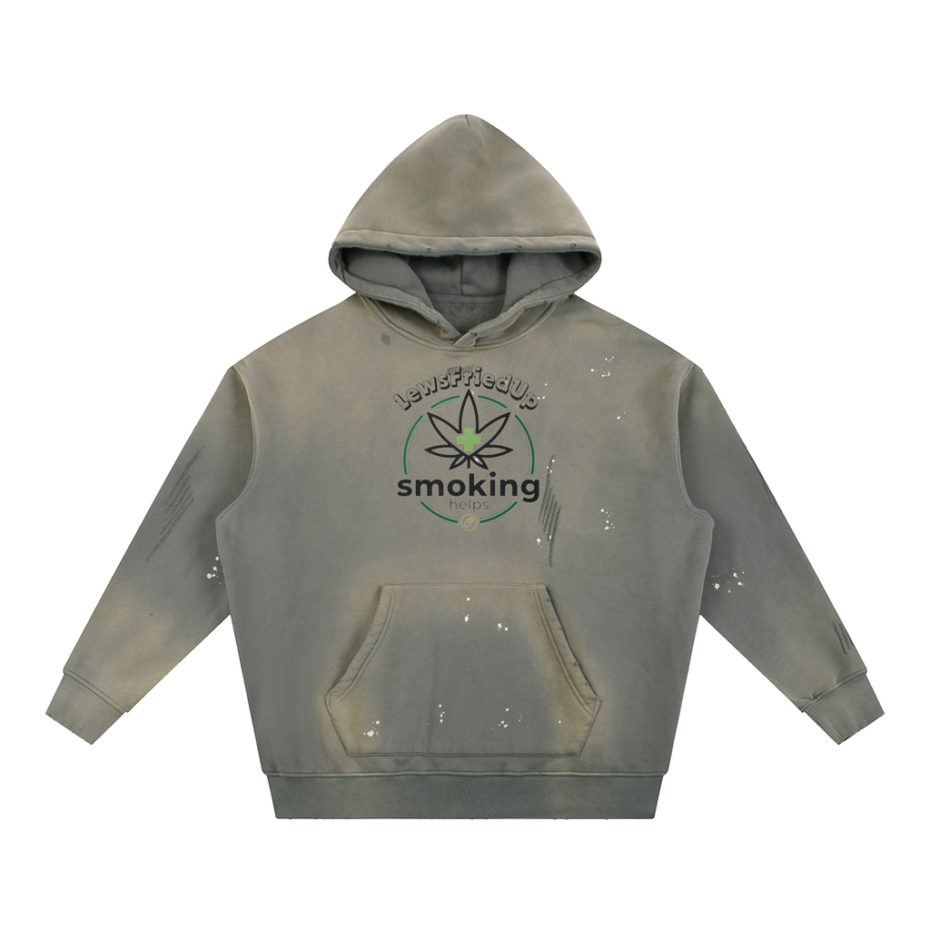 Lewsfried up X Smoking Helps Collab Vintage Washed Frayed Fleece Hoodie