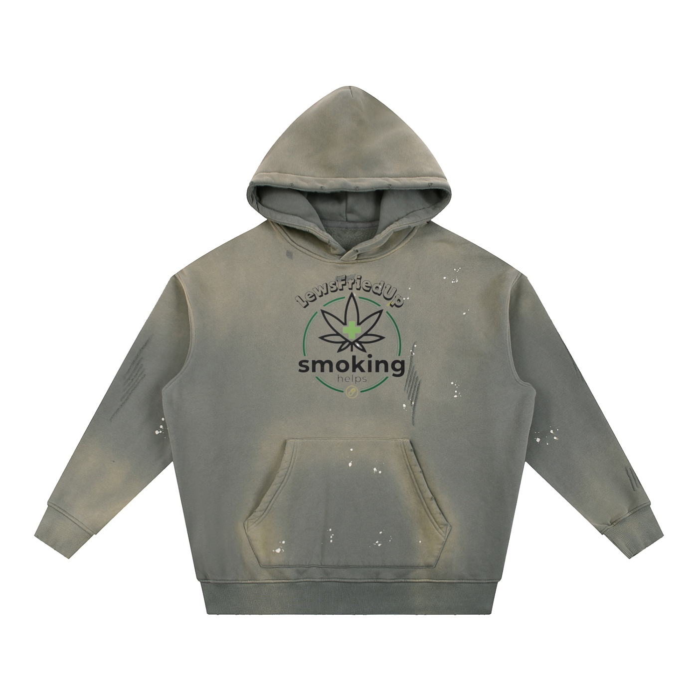 Lewsfried up X Smoking Helps Collab Vintage Washed Frayed Fleece Hoodie