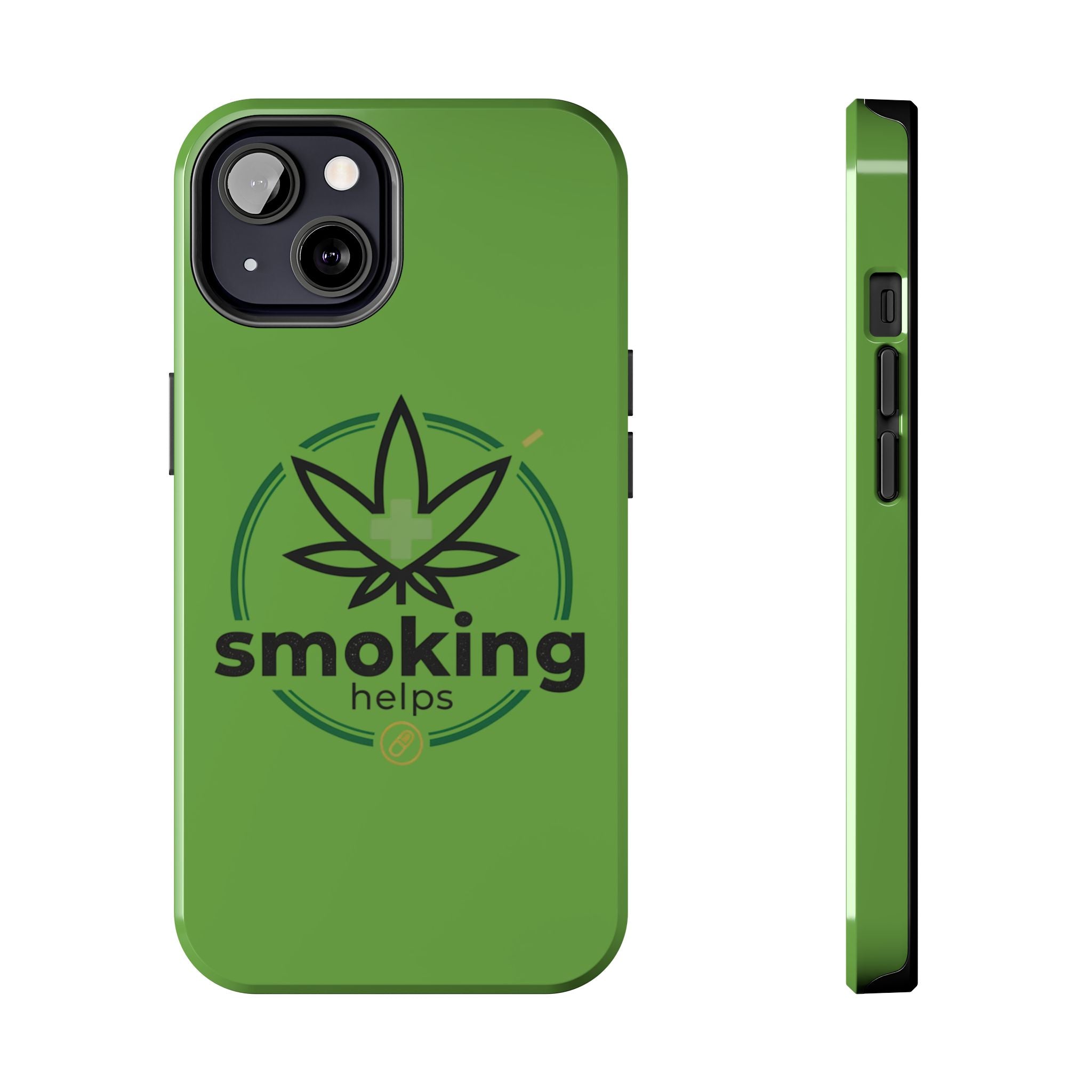 Tough Phone Case — 'Smoking Helps' Cannabis Leaf Protective Cover