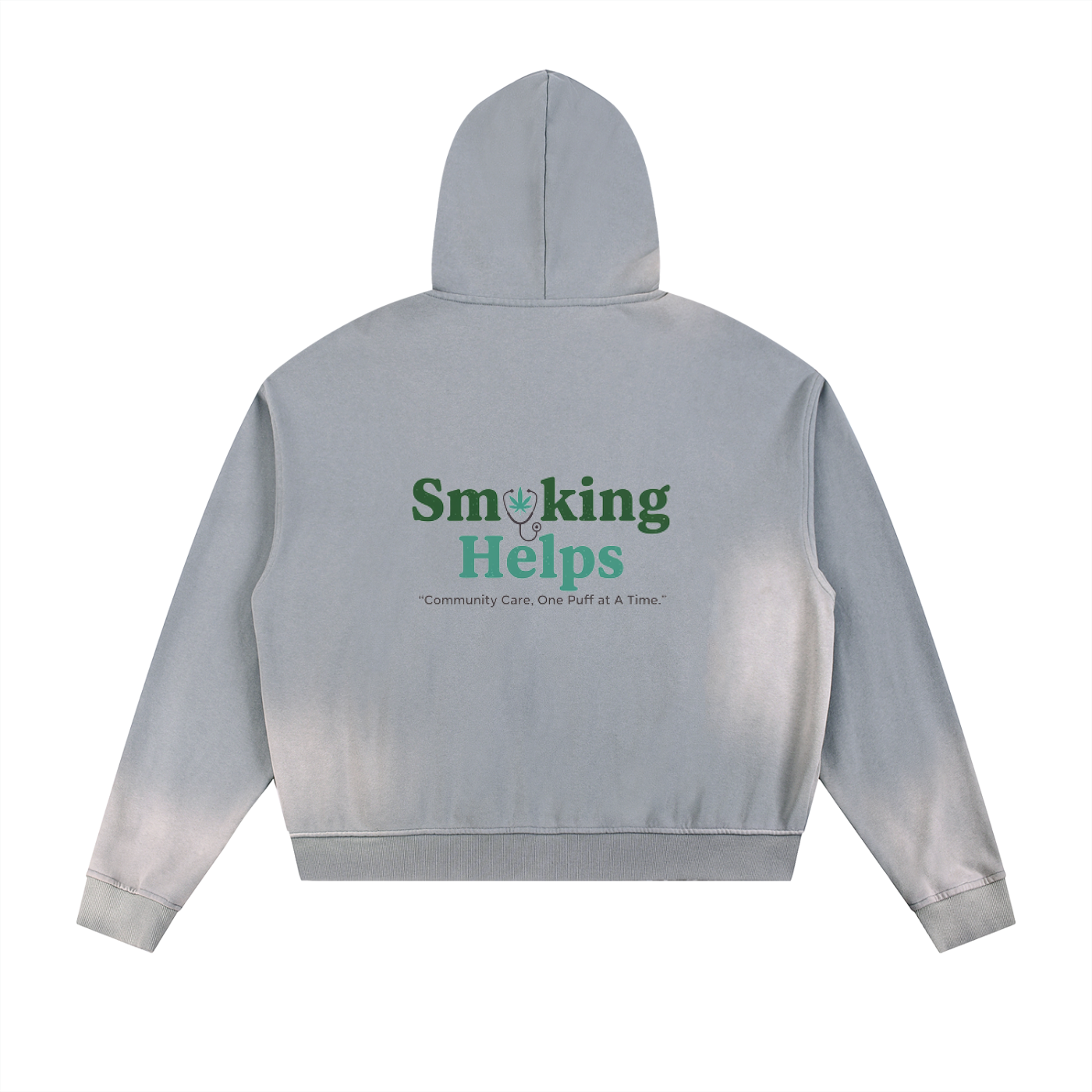 Smoking Helps Sun Fade Frayed Raw Edge Fleece Zip Hoodie